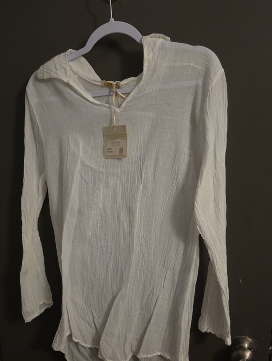 Willow Tree Tops - Willow Tree Cream Gauze Hooded Long-Sleeve Blouse